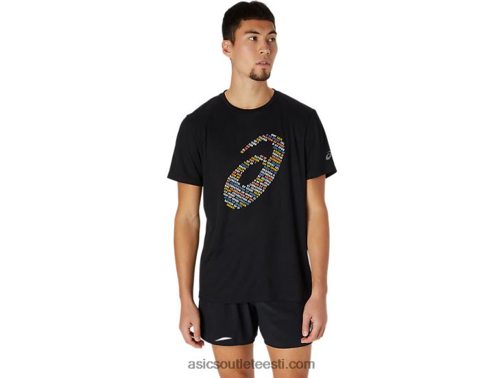 logoga trükitud lühikeste varrukatega topp 6PB8D1761Asics sooritus must