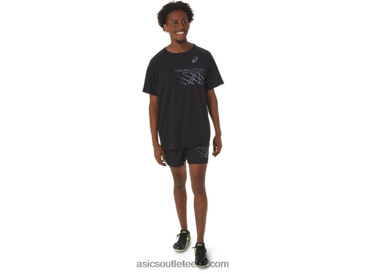 meeste finišijoone graafiline lühikeste varrukatega topp 6PB8D249Asics sooritus must