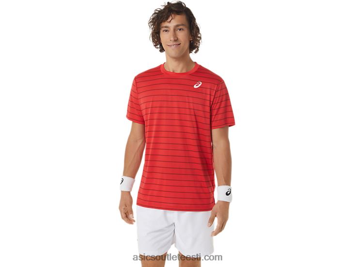 meeste triibuline lühikeste varrukatega topp 6PB8D493Asics klassikaline punane