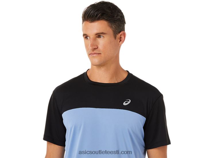 meeste võidusõidu lühikeste varrukatega topp 6PB8D1320Asics esitus must/sinine harmoonia