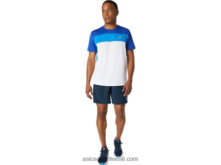 meeste võidusõidu lühikeste varrukatega topp 6PB8D1745Asics briljantvalge/monaco sinine
