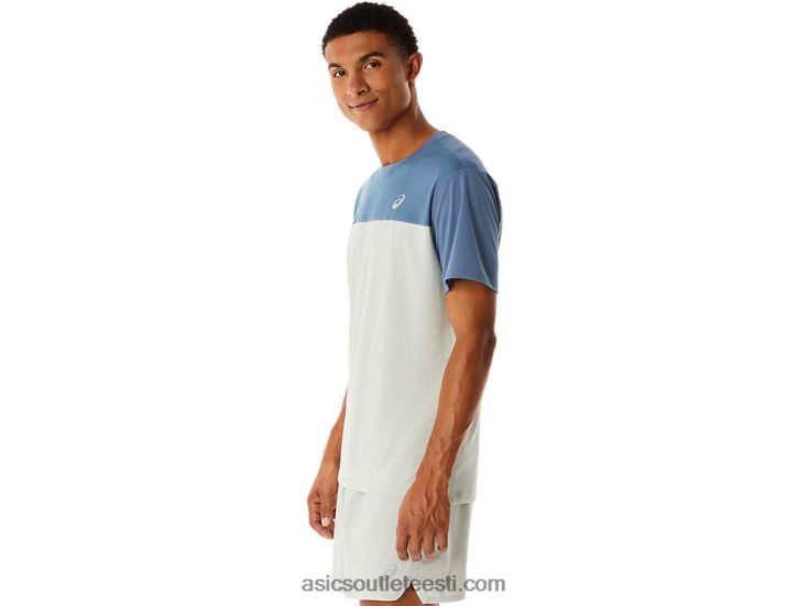 meeste võidusõidu lühikeste varrukatega topp 6PB8D22Asics terassinine/hele salvei