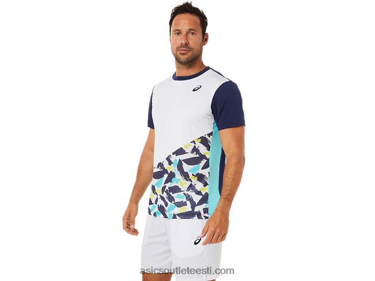 meeste väljaku graafiline lühikeste varrukatega topp 6PB8D1531Asics särav valge