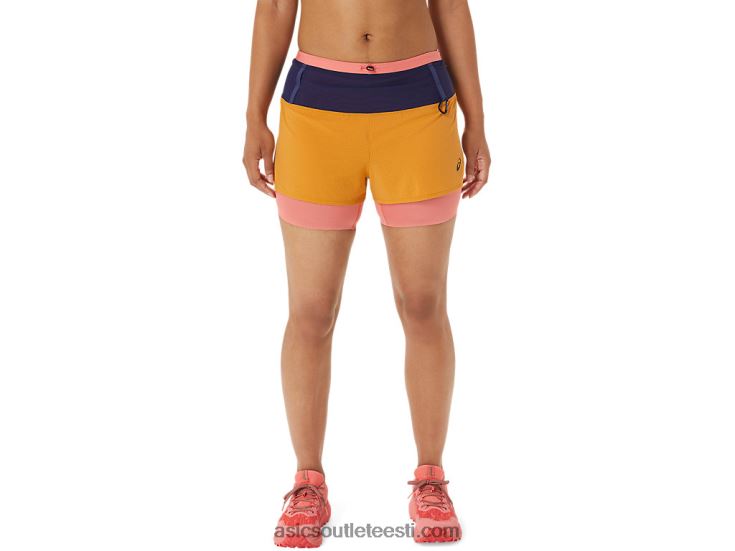 naiste fujitrail 2-n-1 lühike 6PB8D2537Asics liivatorm/papaya