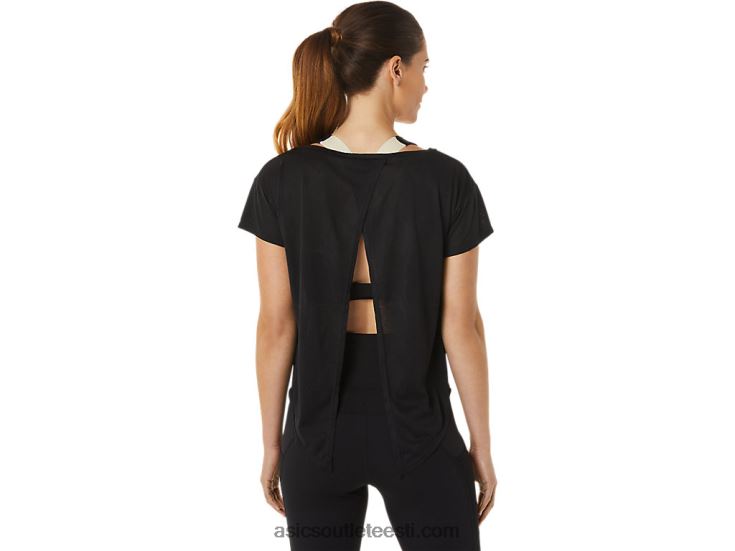 naiste Movekoyo žakaarmadratsist lühikeste varrukatega topp 6PB8D2763Asics sooritus must