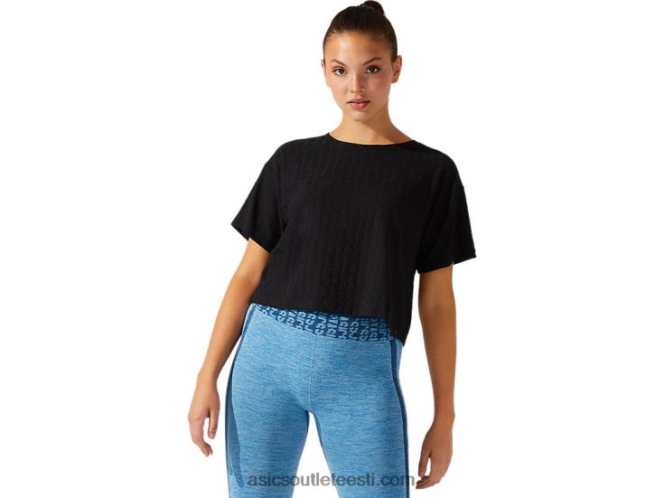 naiste kärbitud logoga žakaarvärvi lühike varrukas 6PB8D3963Asics sooritus must