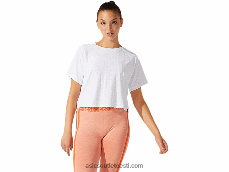 naiste kärbitud logoga žakaarvärvi lühike varrukas 6PB8D3968Asics särav valge