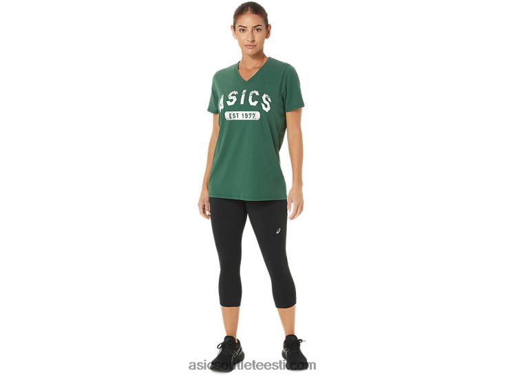 naiste lühikeste varrukatega est 1977 v-kaelusega t-särk 6PB8D2726Asics jahimees roheline kanarbik