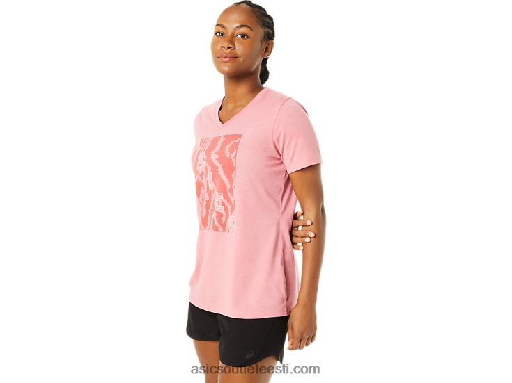 naiste lühikeste varrukatega mustriga v-kaelus 6PB8D3707Asics suitsune roos kanarbik