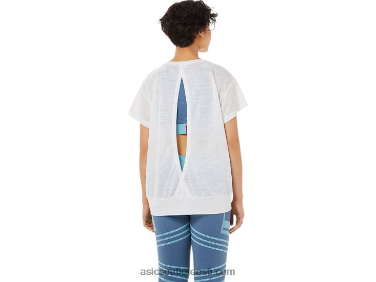 naiste lahtine seljaosa lühikeste varrukatega topp 6PB8D3374Asics särav valge