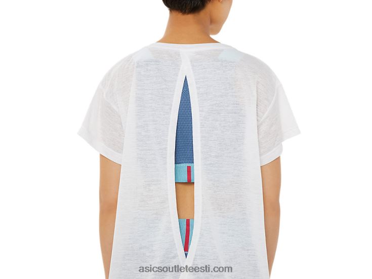 naiste lahtine seljaosa lühikeste varrukatega topp 6PB8D3374Asics särav valge