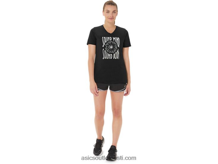 naiste päevalille slogan v-kaelus 6PB8D2191Asics sooritus must