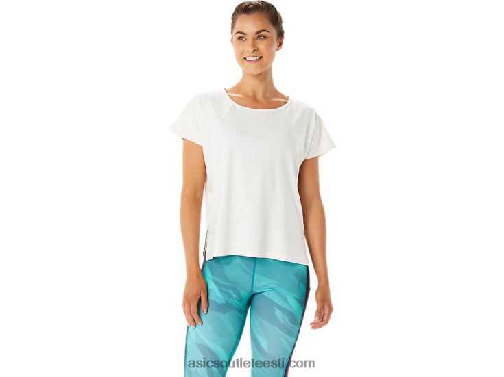 naiste poolne lõhikuga lühikeste varrukatega topp 6PB8D2941Asics kreem