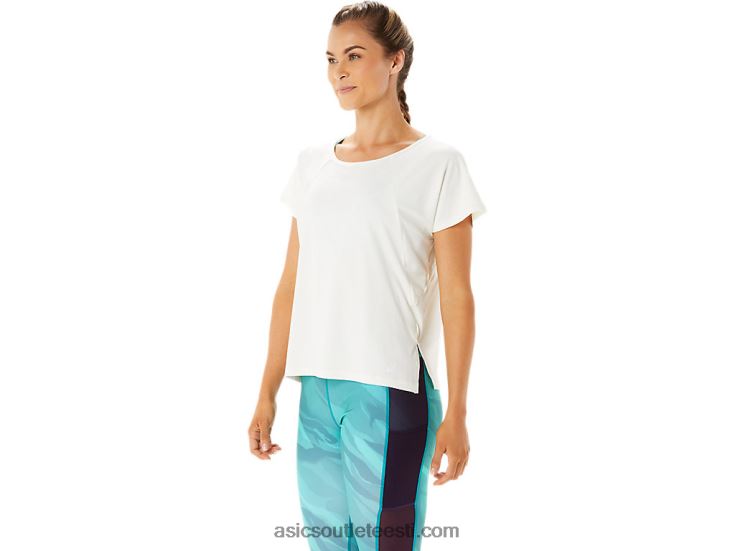 naiste poolne lõhikuga lühikeste varrukatega topp 6PB8D2941Asics kreem