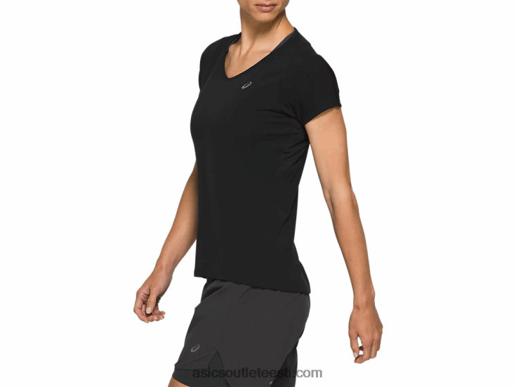 naiste v-kaelusega lühikeste varrukatega topp 6PB8D4183Asics sooritus must